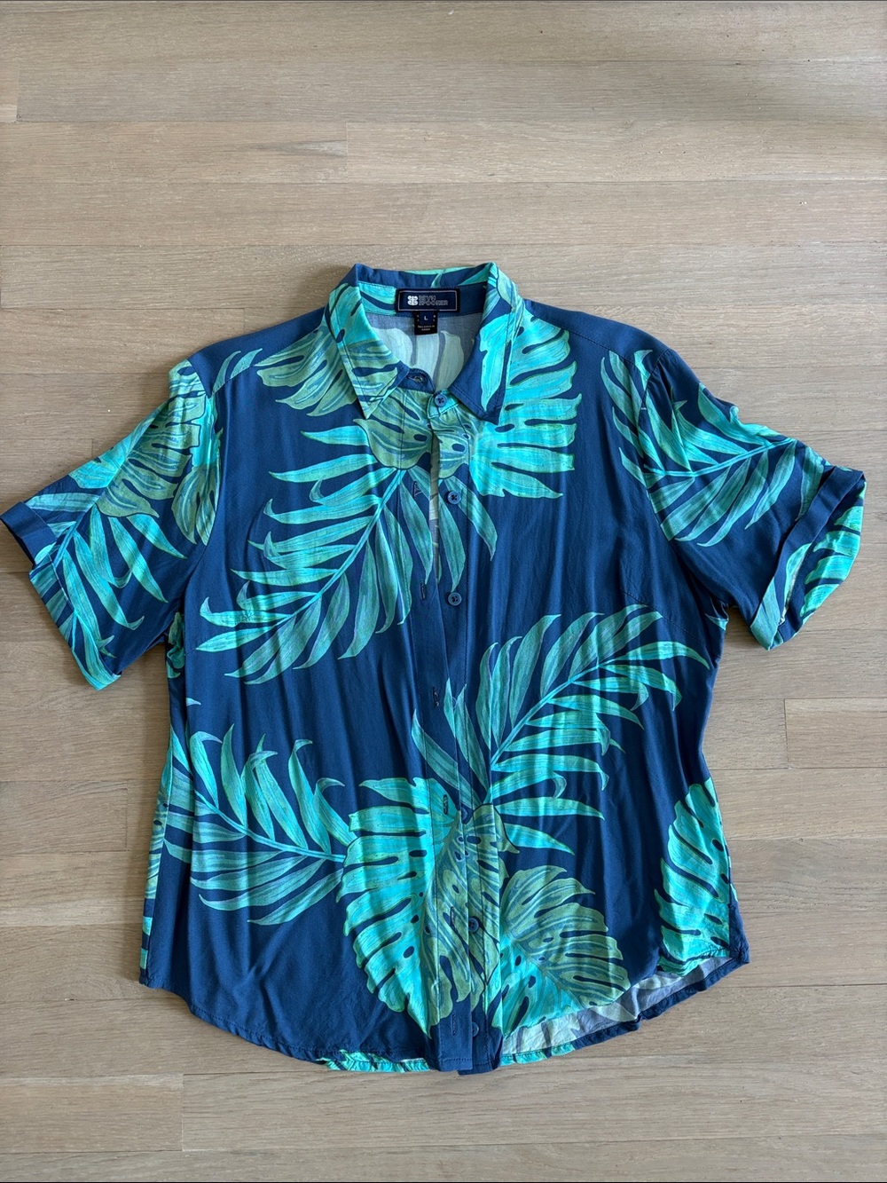 reyn spooner Navy Button-Down Shirt with Teal & Green Palm Print